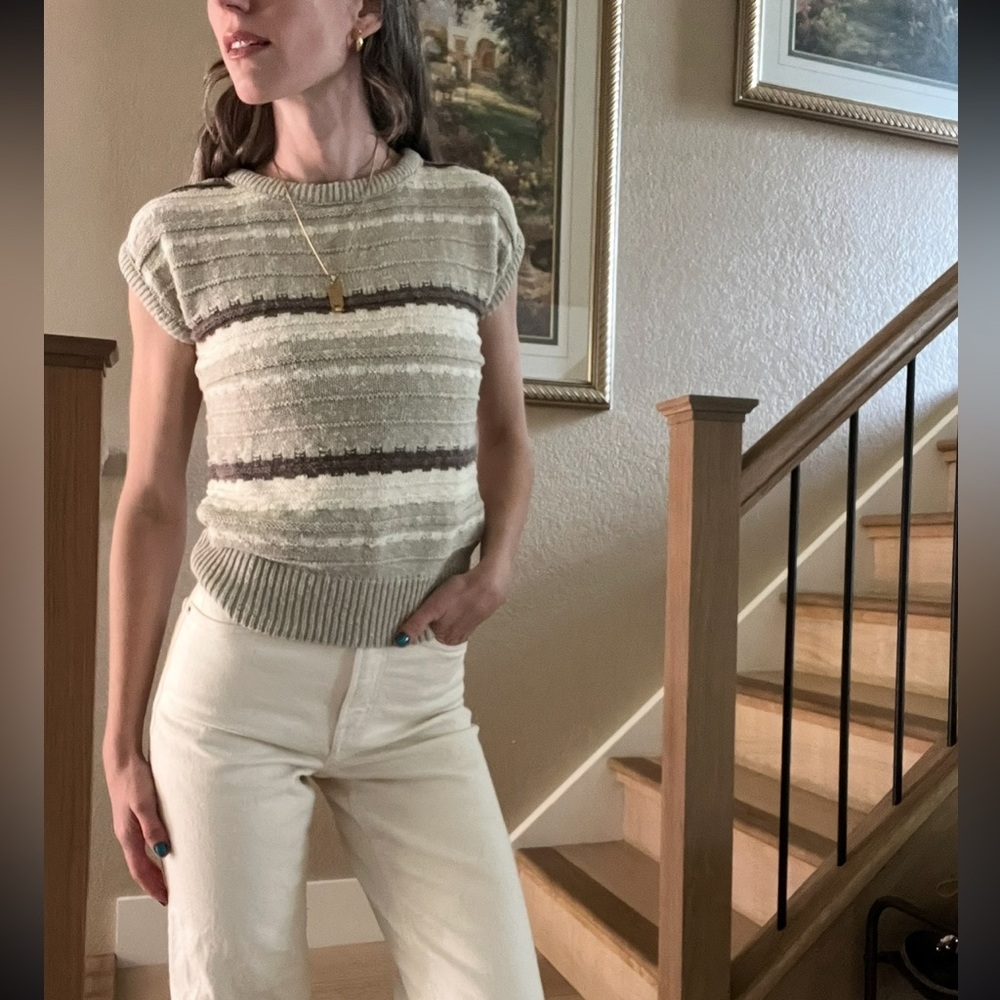 Vintage knit striped neutral palette sweater